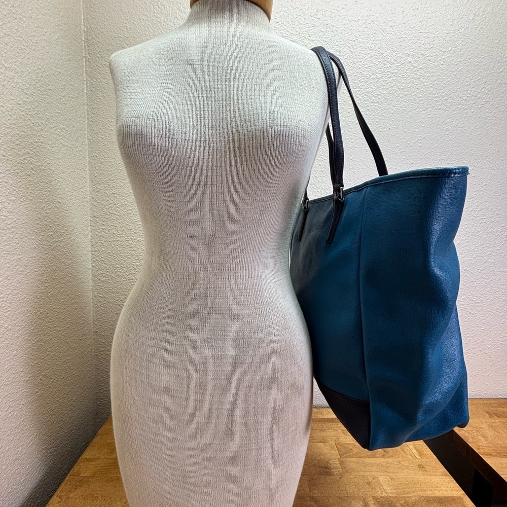 Coach Blue Saffiano Leather Colorblock North South Zip Top Tote 23891 - Picture 4 of 16